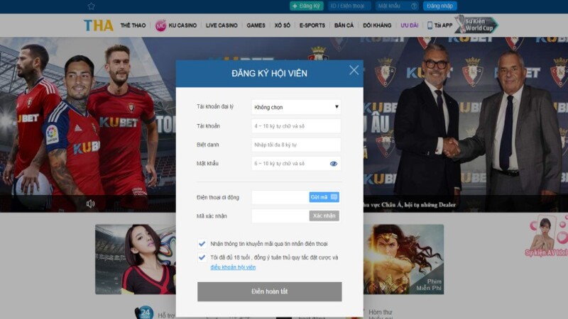 Đăng ký tài khoản là bước đầu tiên trước khi đăng nhập THABET